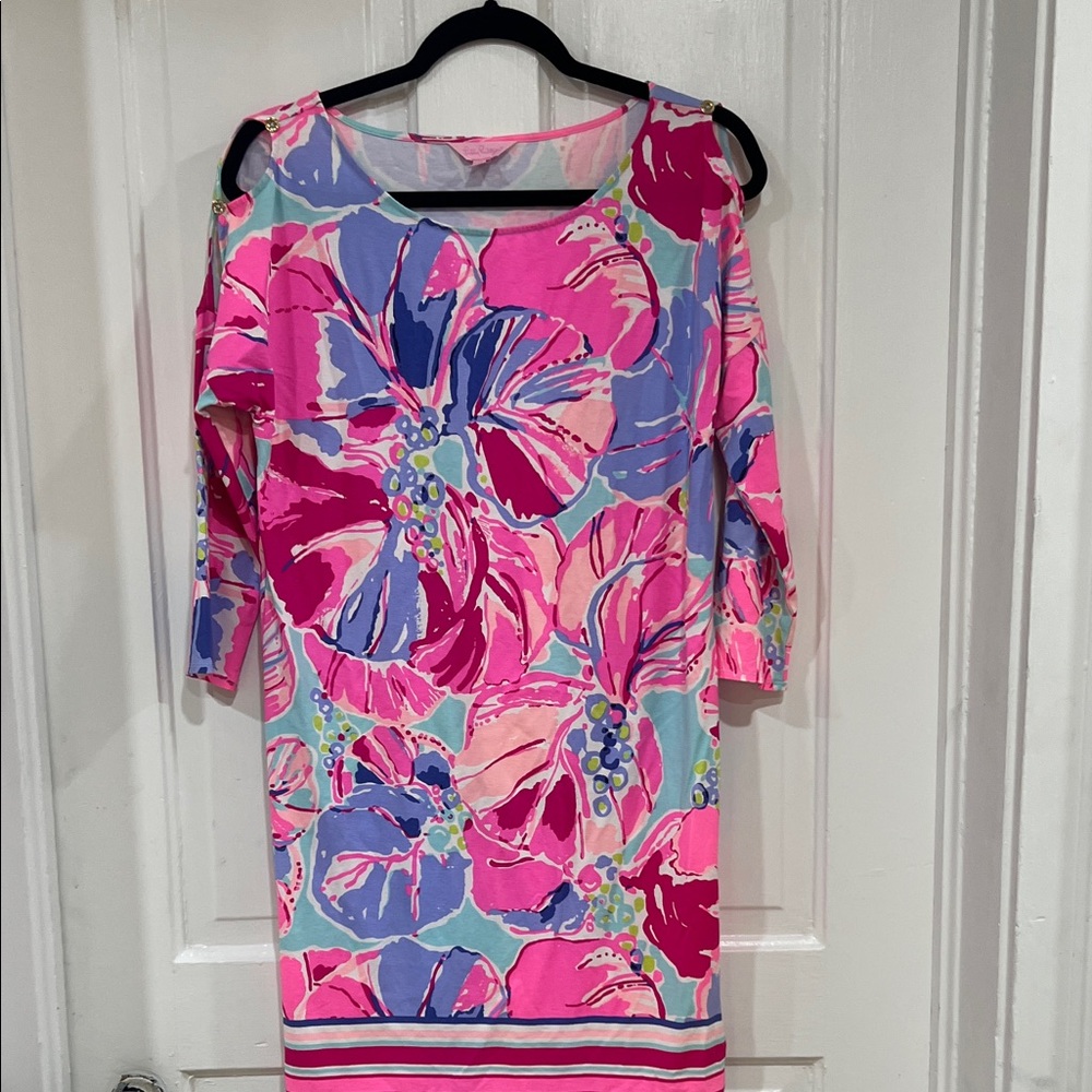 Lilly Pulitzer Vibrant Pink and Blue Long Sleeve Dress